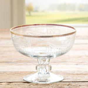 Cut Glass Footed Bowl With Gold Plated Rim