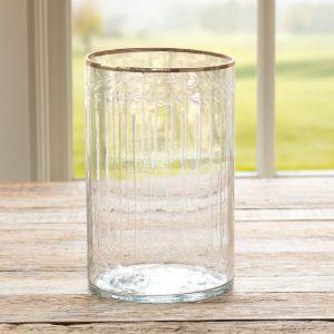 Cut Glass Cylinder Vase With Gold Plated Rim