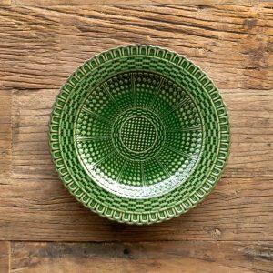 Green Glazed Basketweave Plate, 11"