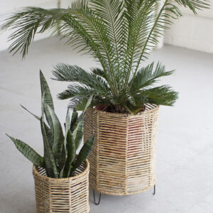 Woven Rush and Iron Baskets - Set of 2