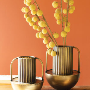 Metal Antique Brass Finish Vases - Set of 2