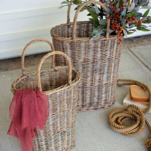 Tall Oval Wicker Baskets - Set of 2