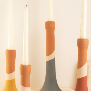 Clay Multi Color Striped Taper Candle Holders - Set of 4