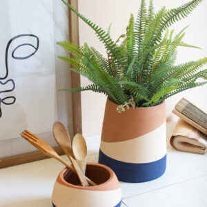 Blue, Natural and Cream Pots - Set of 2