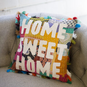 Home Sweet Home Kantha Pillow with Tassels