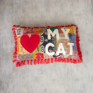 Love My Cat Kantha Pillow