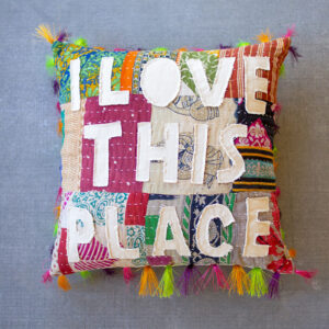I Love This Place Kantha Pillow